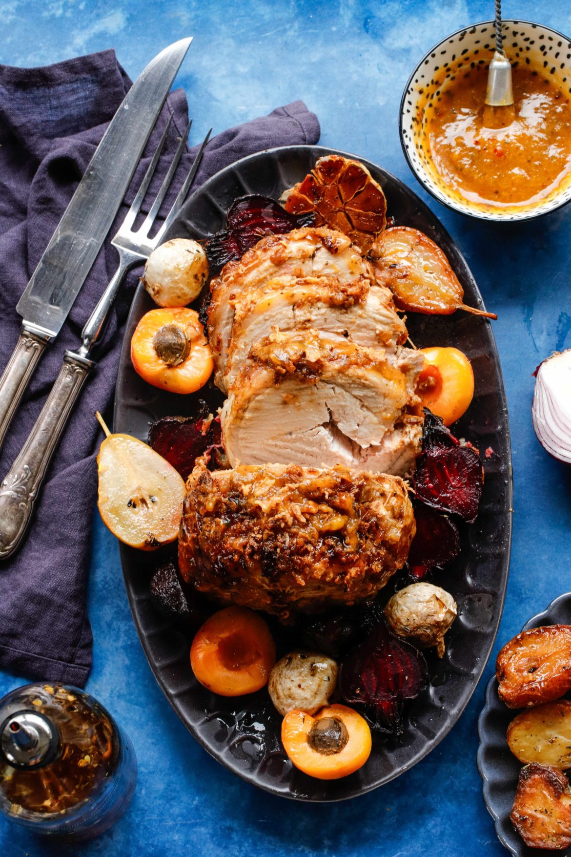 oven-roasted apricot chimichurri pork loin
