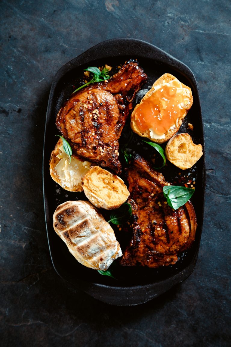 Mzansi pork chops with sweet potato roosterkoek SA Pork